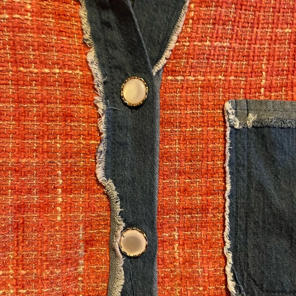 Umgee M Orange and Denim Button-Up Shacket - Picture 4 of 8
